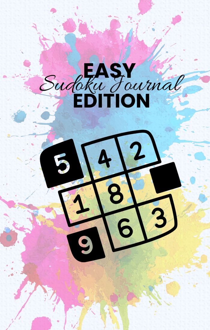 Easy Sudoku Journal Edition cover with a paint splash